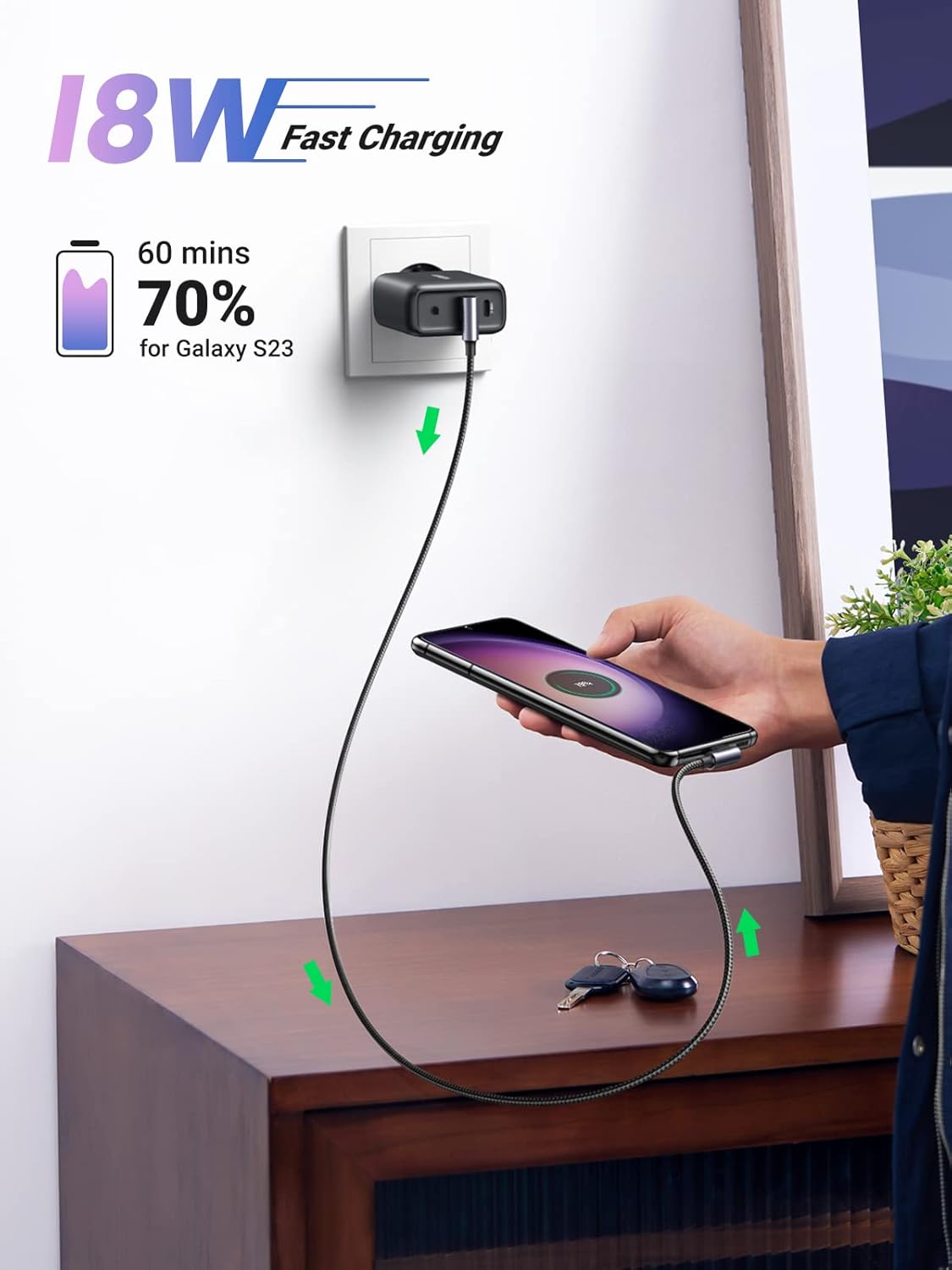 UGREEN CABLE CARGA RÁPIDA 1M USB A A USB C 90 GRADOS US176 20856 - 2