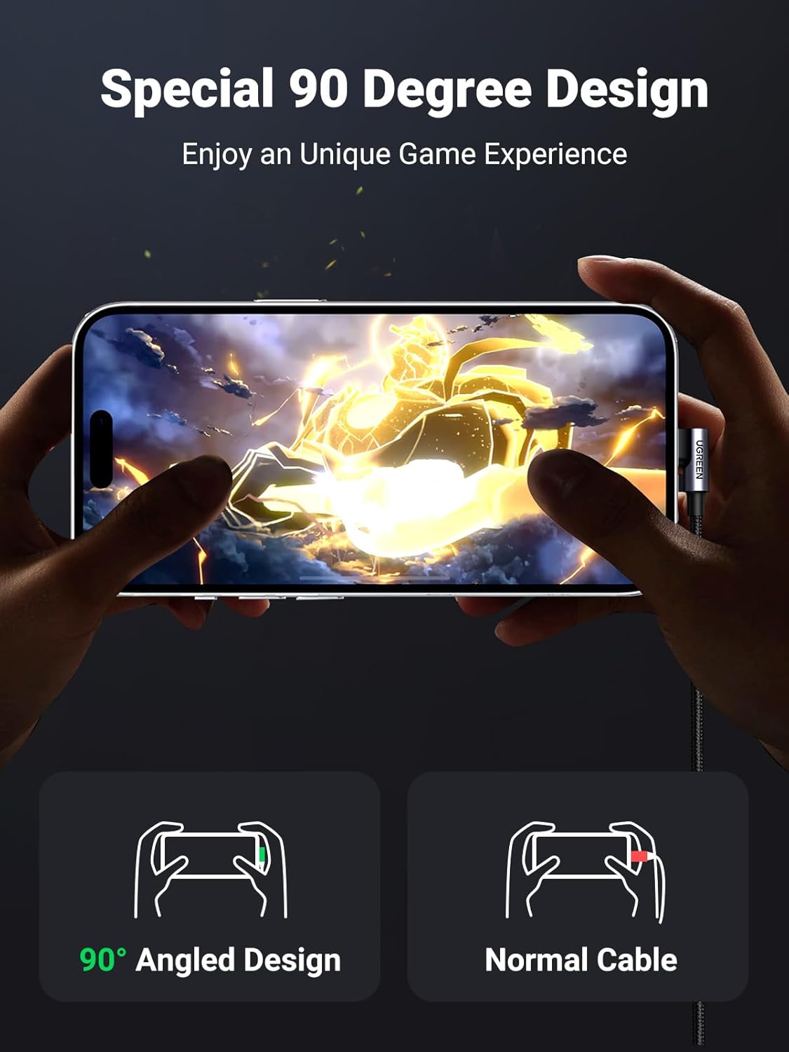 UGREEN CABLE CARGA RÁPIDA 1M USB A A USB C 90 GRADOS US176 20856 - 4