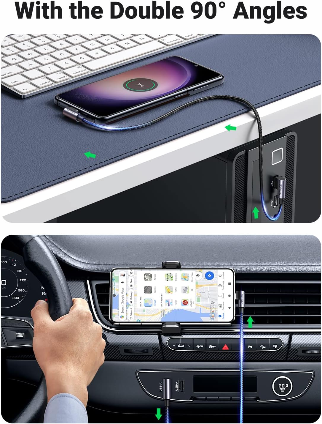 UGREEN CABLE CARGA RÁPIDA 1M USB A A USB C 90 GRADOS US176 20856 - 7
