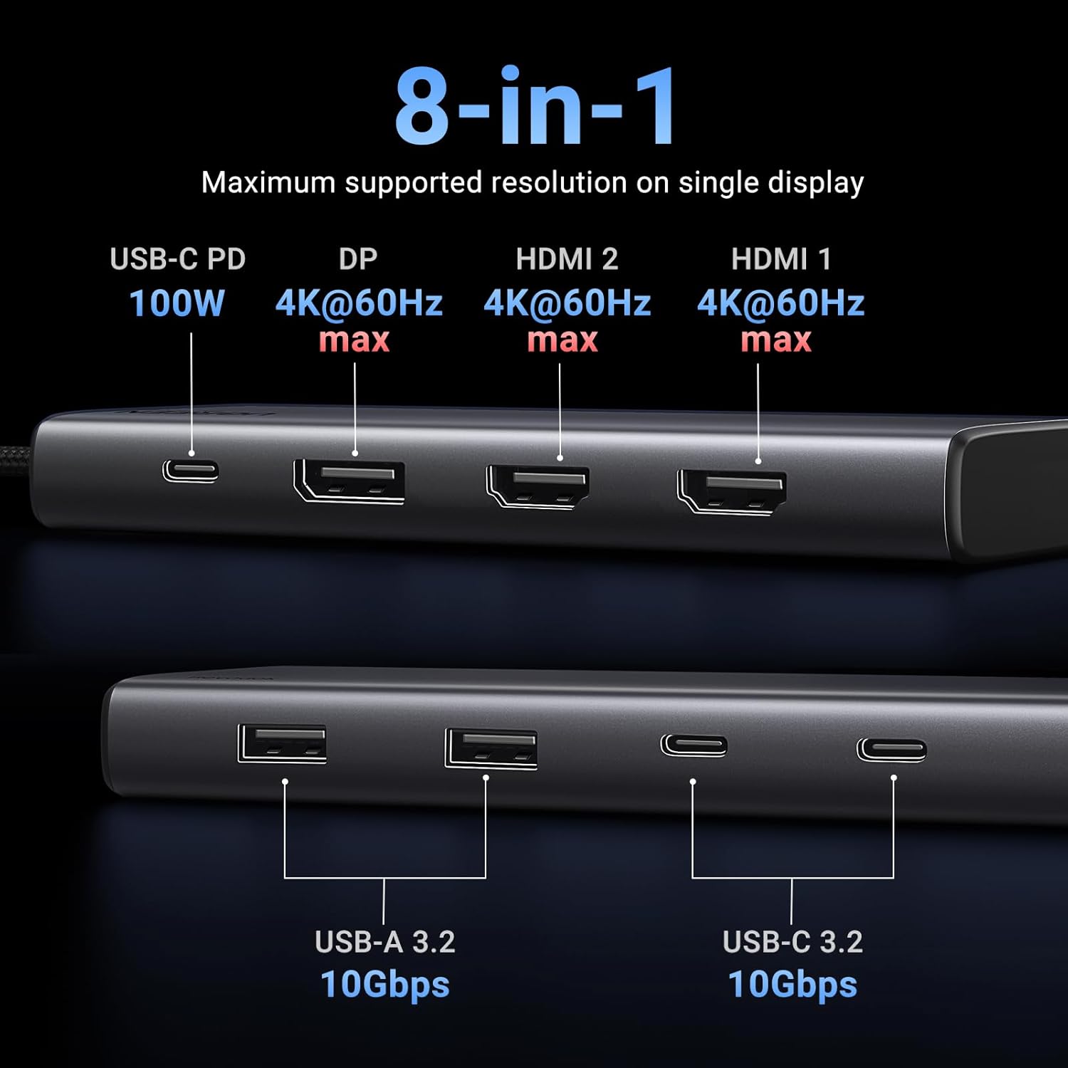 UGREEN REVODOK PRO HUB TIPO C 8 EN 1 HDMI DISPLAYPORT 4K 60HZ CM639 / 35625 - 4