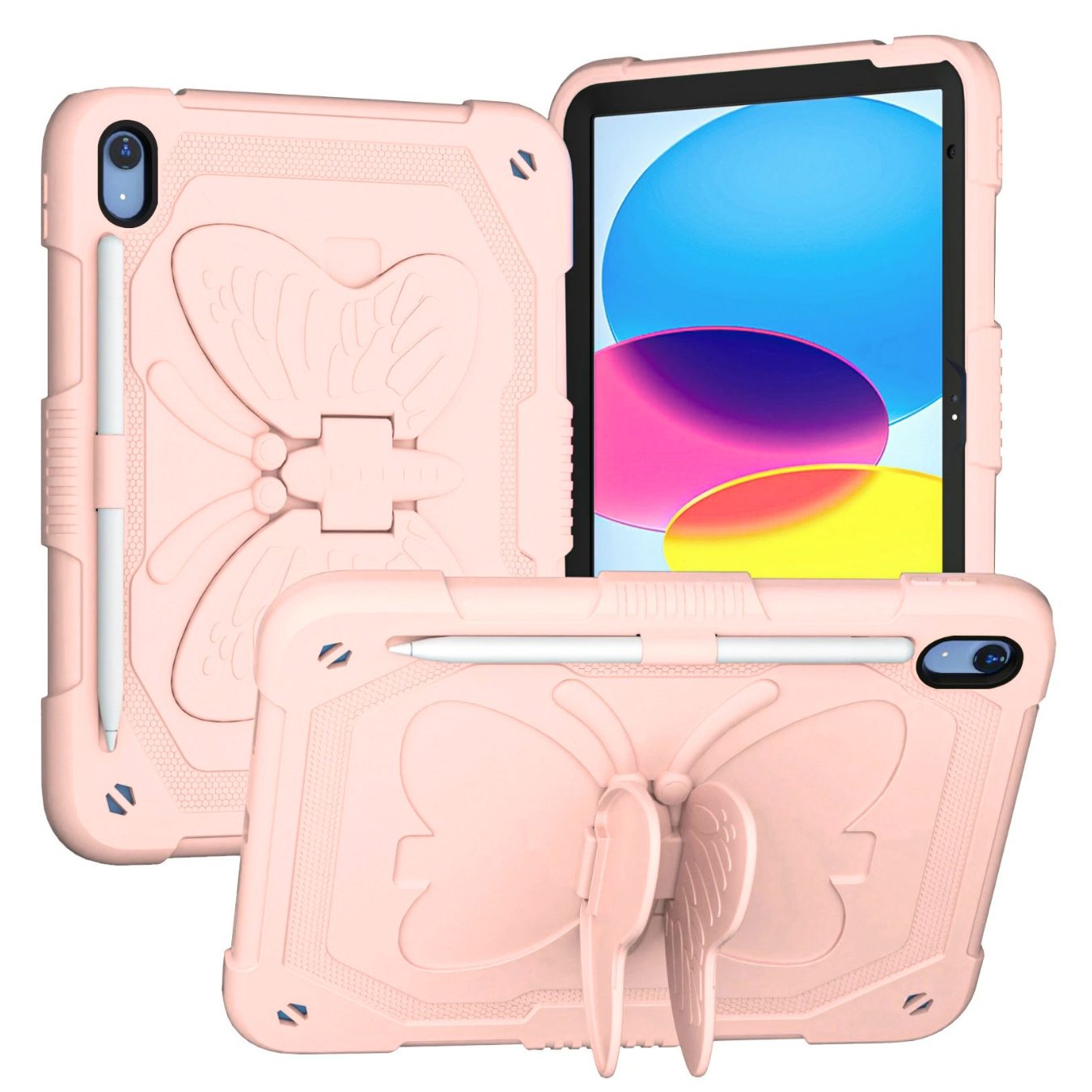 FUNDA ANTIGOLPE ARMOR MARIPOSA CORREA PARA IPAD A16 11TH / IPAD 10TH - ROSADO - 1