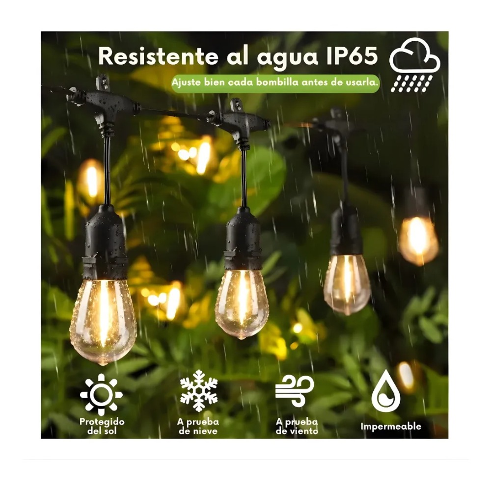 GUIRNALDA LED 20 FOCOS 10 METROS EXTERIOR IMPERMEABLE AMARILLO - 5