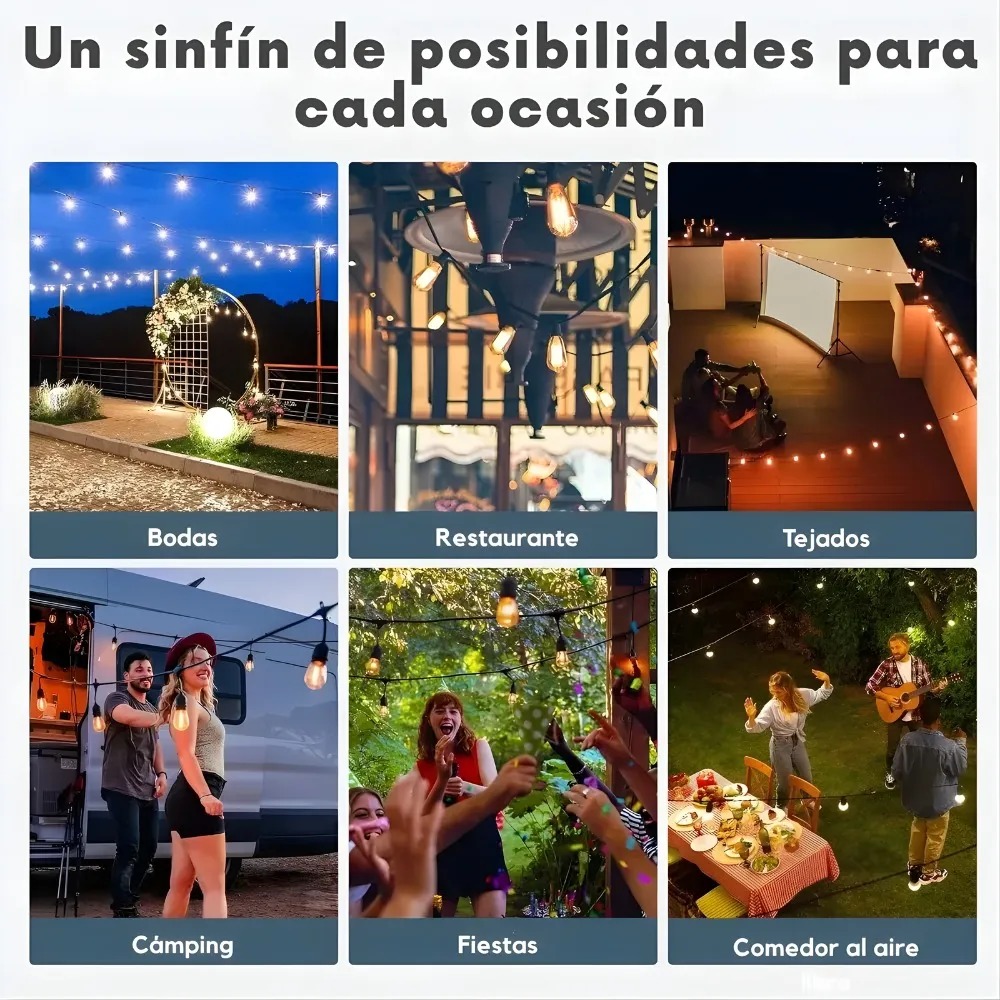 GUIRNALDA LED 20 FOCOS 10 METROS EXTERIOR IMPERMEABLE AMARILLO - 6