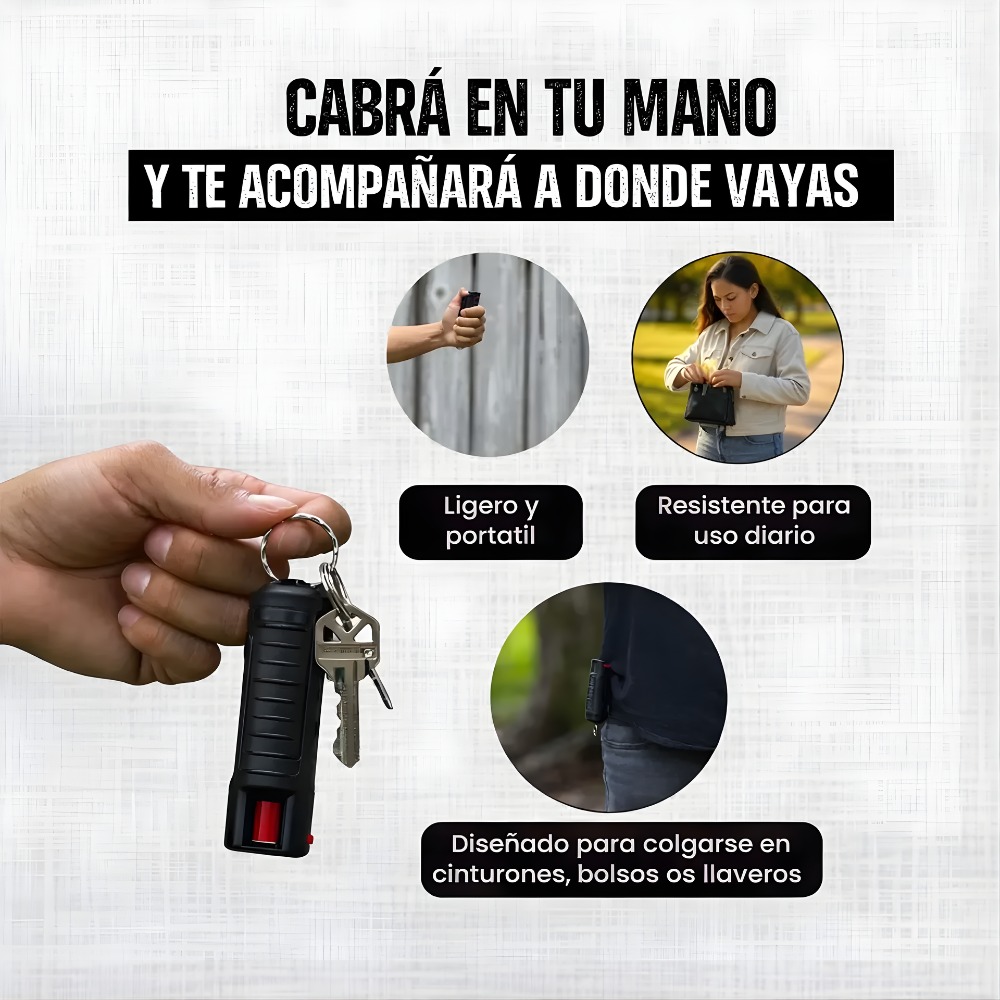 GAS PIMIENTA DEFENSA PERSONAL 20ML LLAVERO CLIP NEGRO - 7
