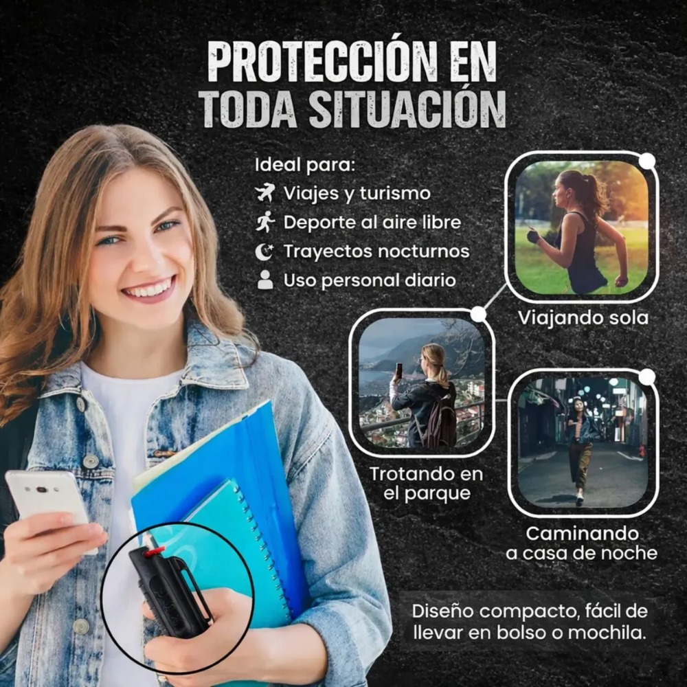 GAS PIMIENTA DEFENSA PERSONAL 20ML LLAVERO CLIP NEGRO - 8