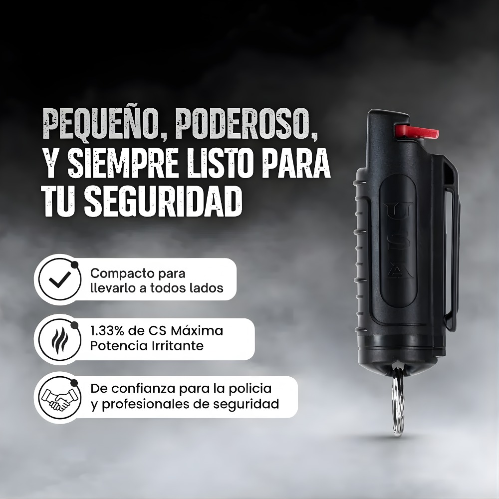 GAS PIMIENTA DEFENSA PERSONAL 20ML LLAVERO CLIP NEGRO - 9