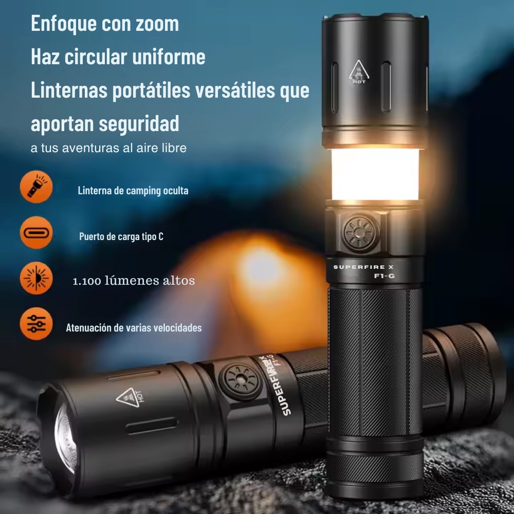 MINI LINTERNA LED RECARGABLE SUPERFIRE F1-G USB-C BLANCO NEGRO - 3