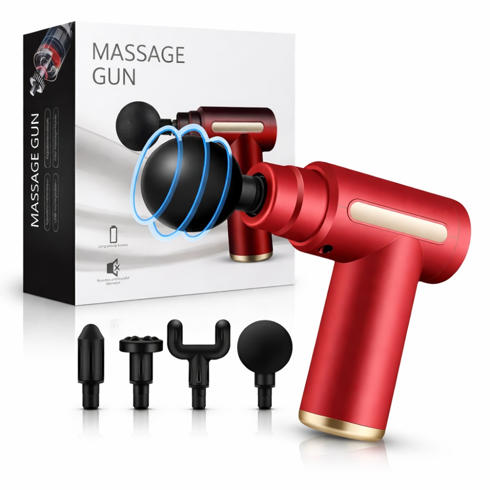MINI PISTOLA DE MASAJE USB, PORTÁTIL, 5 CABEZAS, 6 VELOCIDAD ROJO - 1