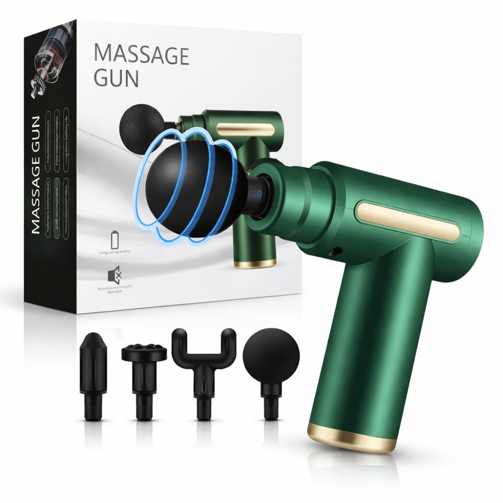 MINI PISTOLA DE MASAJE USB, PORTÁTIL, 5 CABEZAS, 6 VELOCIDAD VERDE - 1