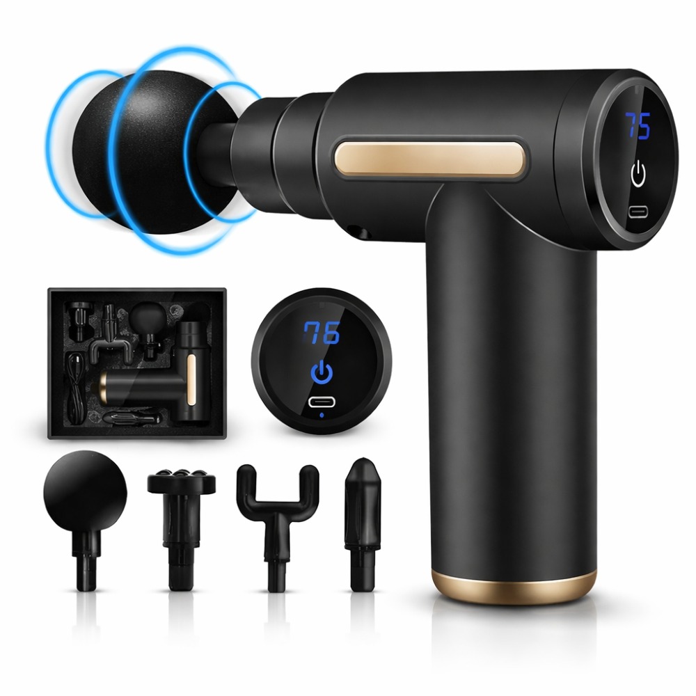 MINI PISTOLA DE MASAJE USB, PORTÁTIL, 4 CABEZAS, 6 VELOCIDAD NEGRO - 1