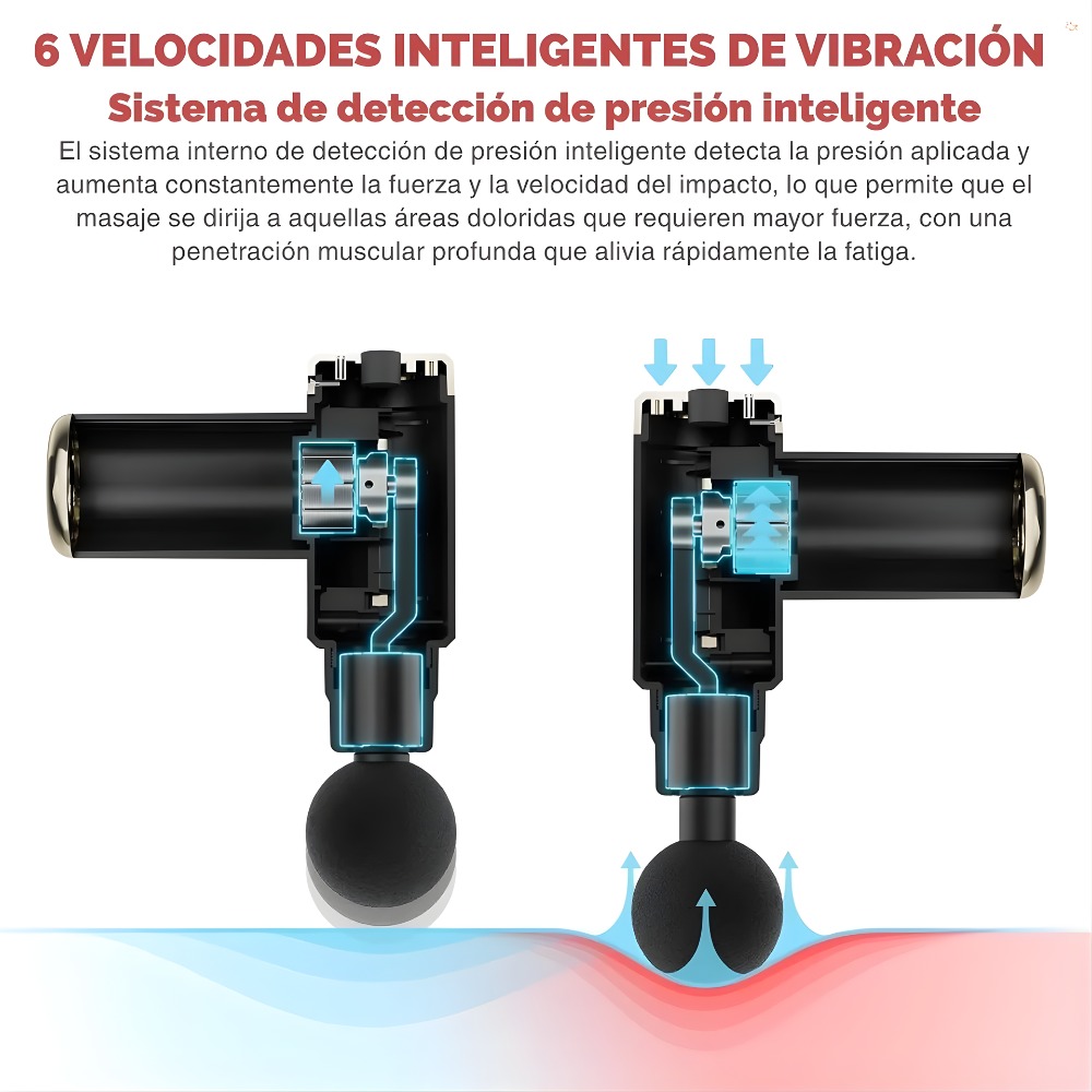 MINI PISTOLA DE MASAJE USB, PORTÁTIL, 4 CABEZAS, 6 VELOCIDAD NEGRO - 2