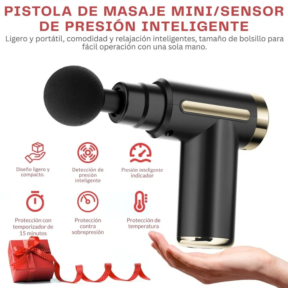 MINI PISTOLA DE MASAJE USB, PORTÁTIL, 4 CABEZAS, 6 VELOCIDAD NEGRO - 3