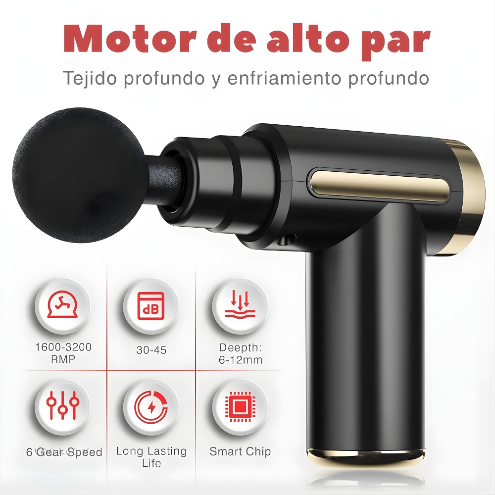 MINI PISTOLA DE MASAJE USB, PORTÁTIL, 4 CABEZAS, 6 VELOCIDAD NEGRO - 4