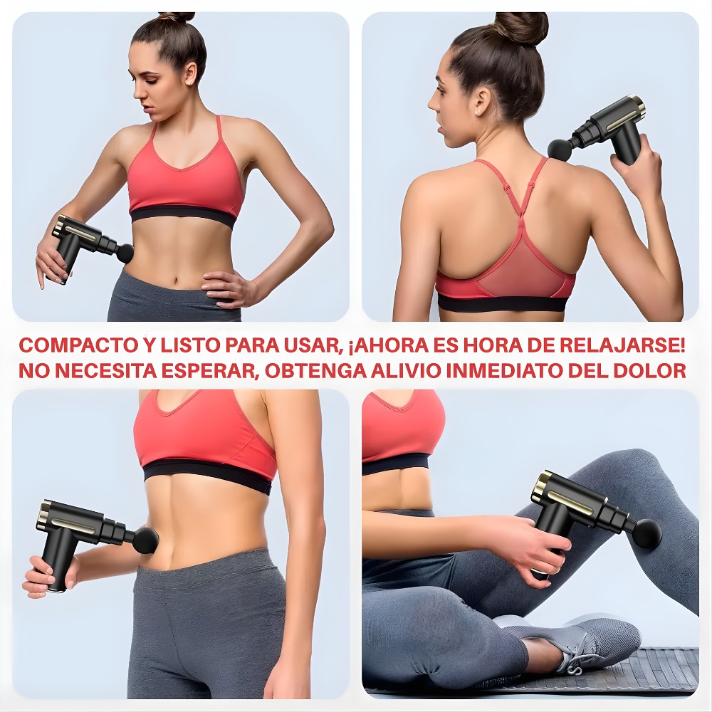 MINI PISTOLA DE MASAJE USB, PORTÁTIL, 4 CABEZAS, 6 VELOCIDAD NEGRO - 6
