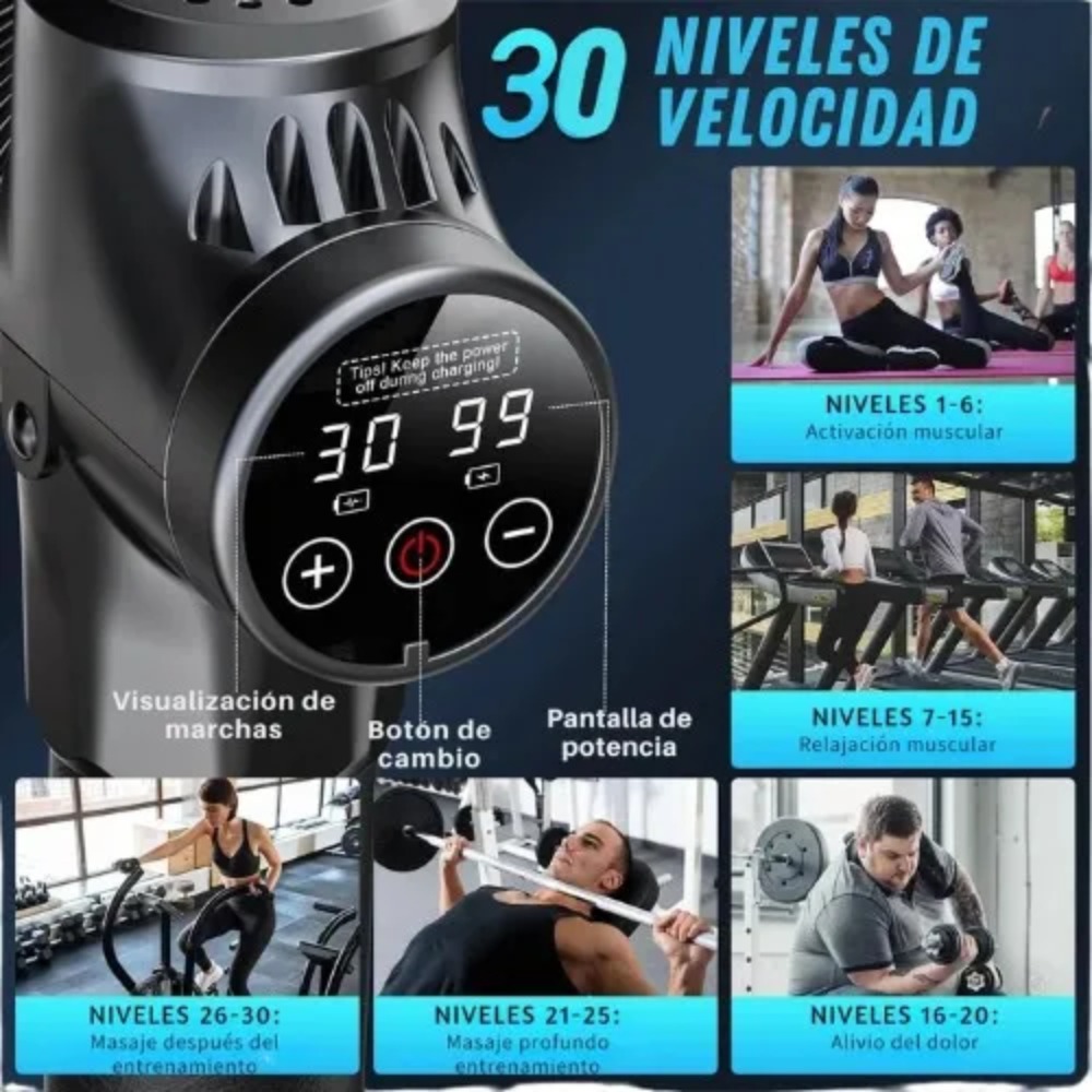 MASAJEADOR MUSCULAR MAX GUN PROFESIONAL DE 30 VELOCIDADES - 5