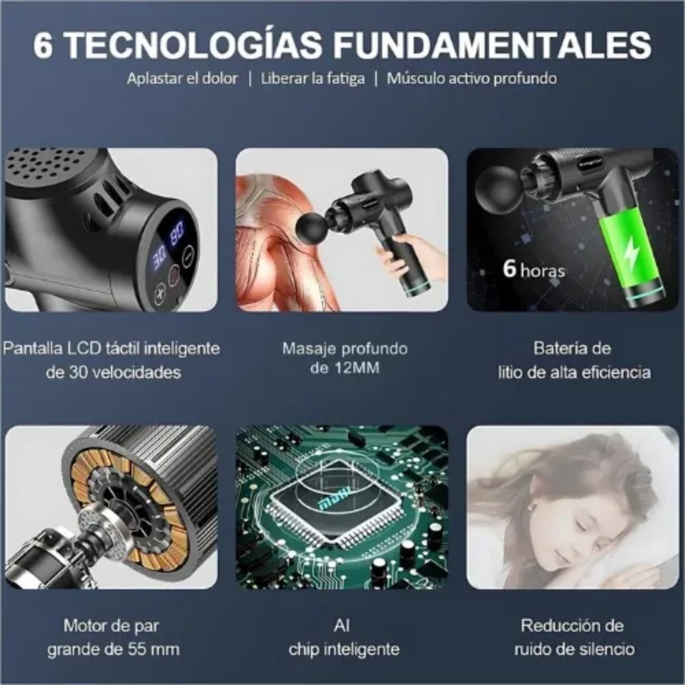 MASAJEADOR MUSCULAR MAX GUN PROFESIONAL DE 30 VELOCIDADES - 6