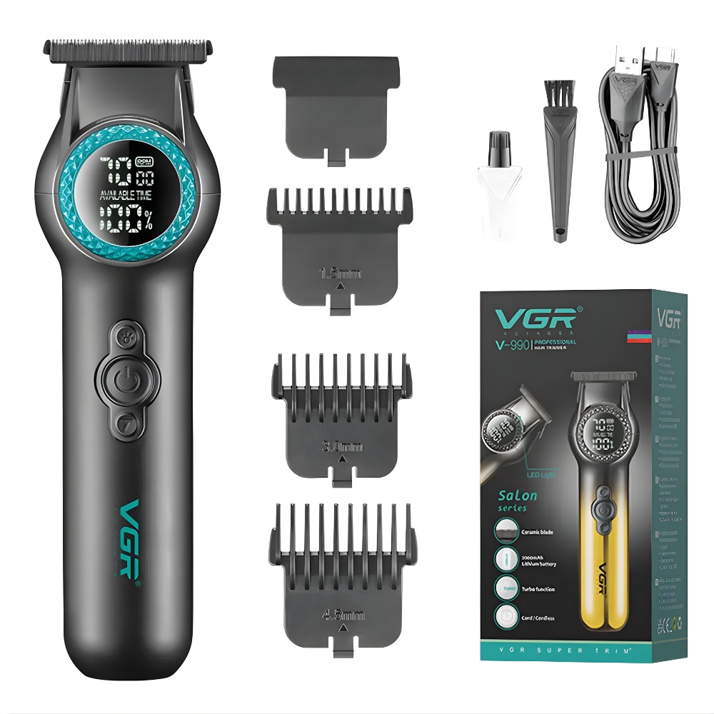 MÁQUINA TRIMMER PROFESIONAL VGR V-990 LUZ LED TURBO 8000RPM - 1