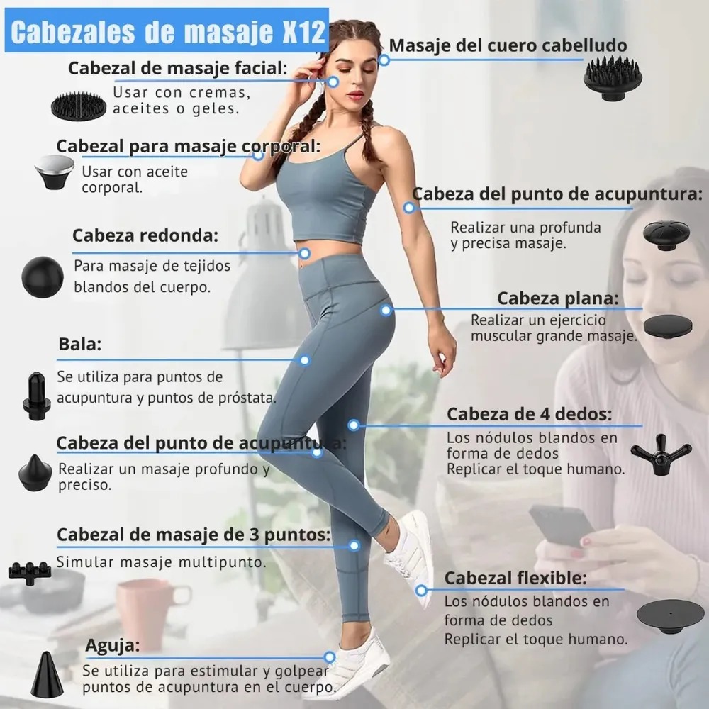 PISTOLA DE MASAJE DE TEJIDO PROFUNDO, MASAJEADOR MUSCULAR - 6
