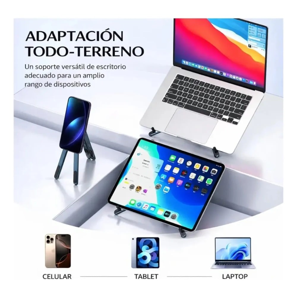SOPORTE PLEGABLE 3 EN 1 PARA CELULAR TABLET LAPTOP ALUMINIO - 2
