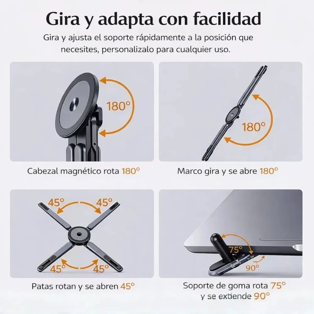 SOPORTE PLEGABLE 3 EN 1 PARA CELULAR TABLET LAPTOP ALUMINIO - 3