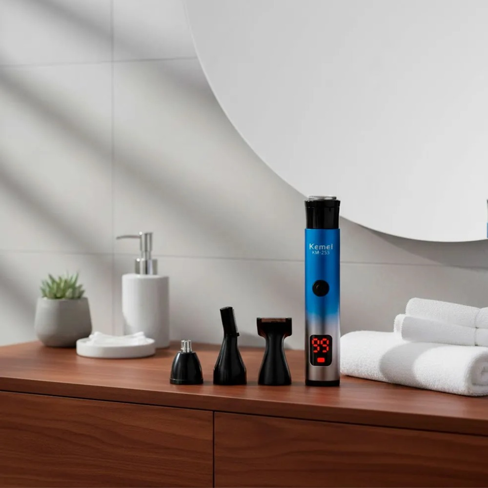 CORTADORA DE CABELLO KEMEI KM-255 4 EN 1 RECARGABLE AZUL - 4