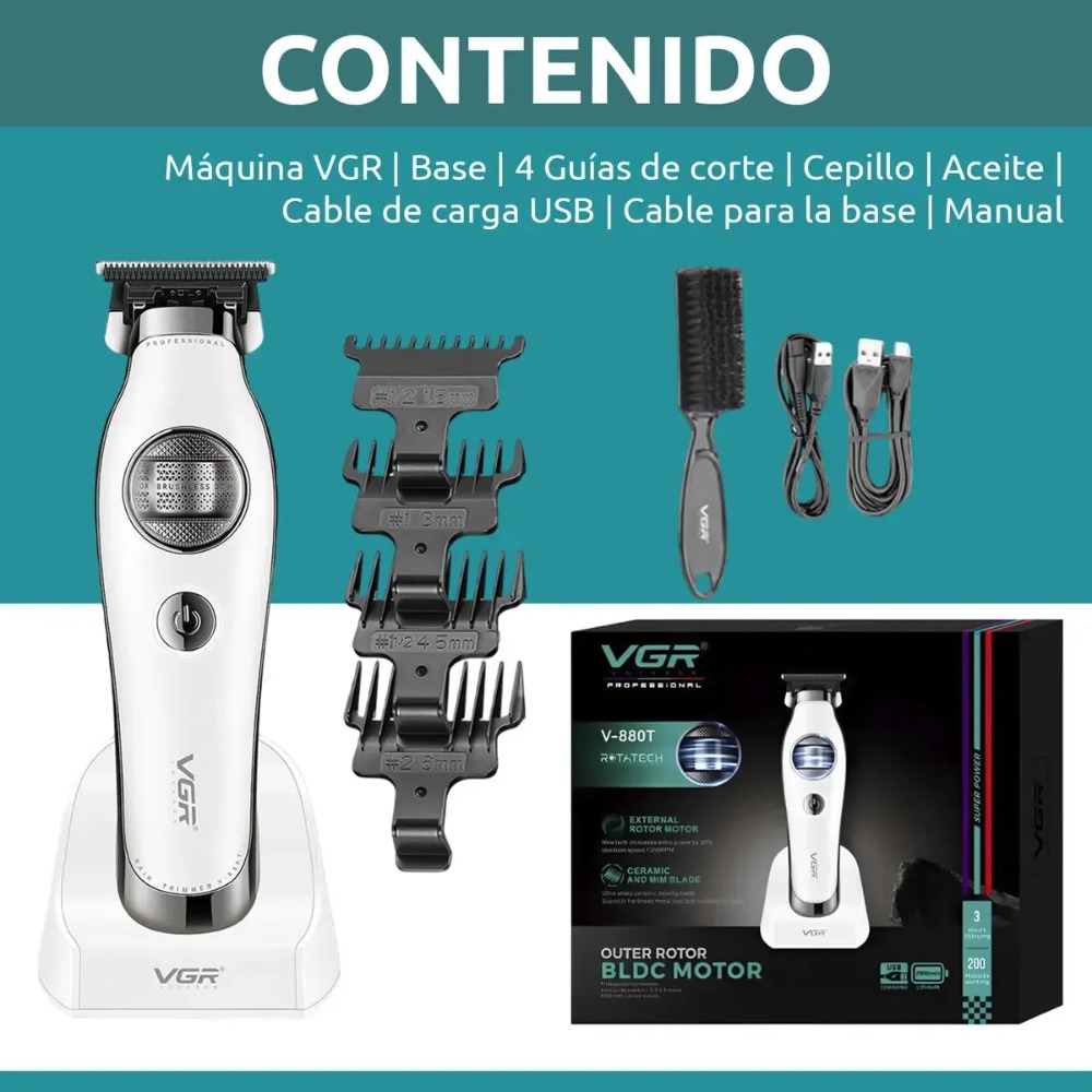 CORTADORA PELO PATILLERA VGR V-880T ROTATECH BLDC 7200RPM - 2