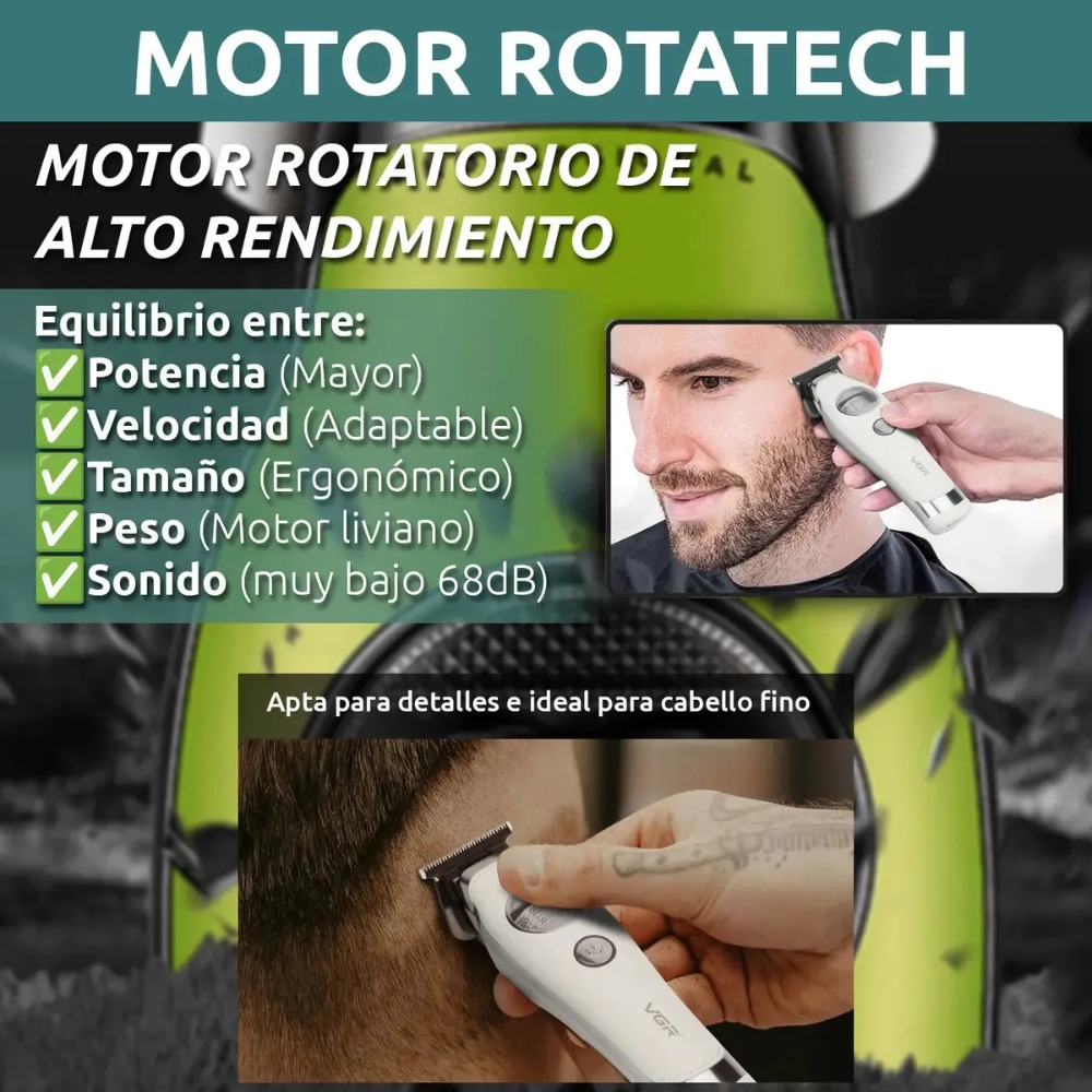 CORTADORA PELO PATILLERA VGR V-880T ROTATECH BLDC 7200RPM - 5