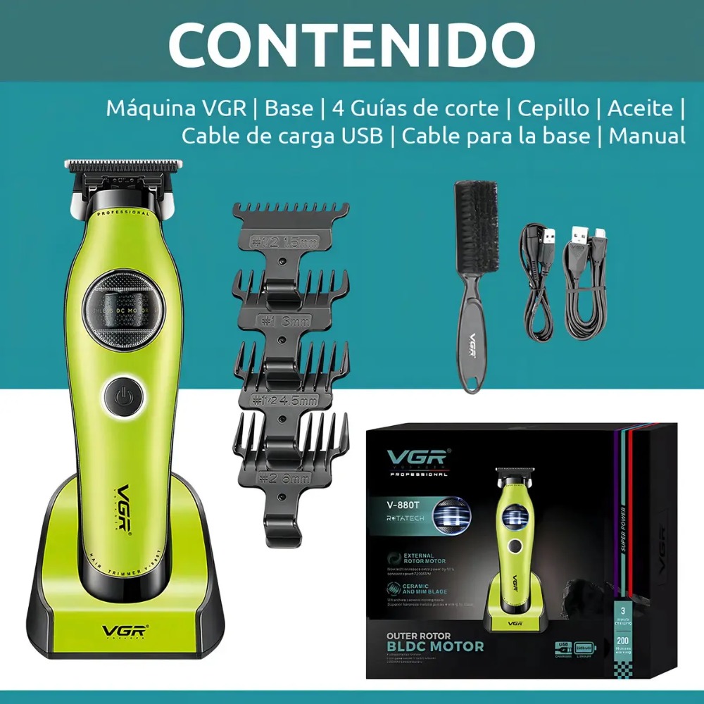 CORTADORA PELO PATILLERA VGR V-880T ROTATECH BLDC 7200RPM - 8