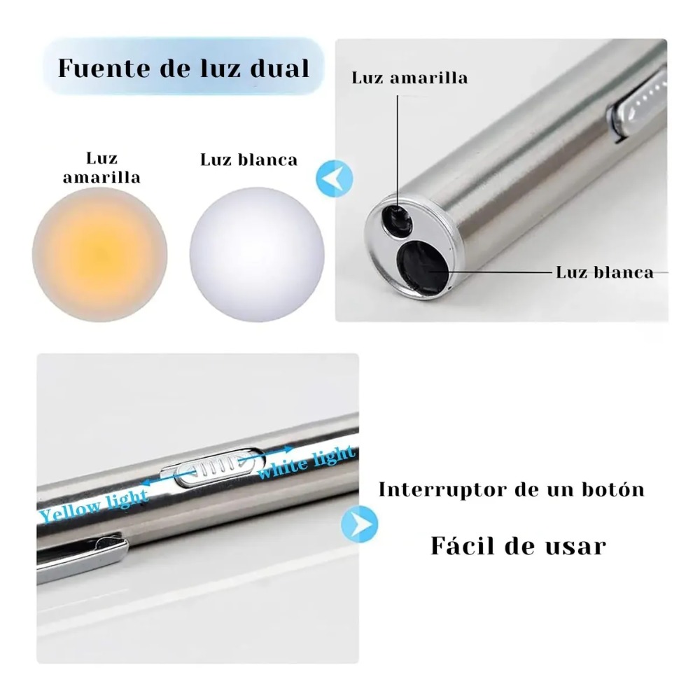 LINTERNA MÉDICA LED RECARGABLE USB CON LUZ BLANCA Y CÁLIDA - 2