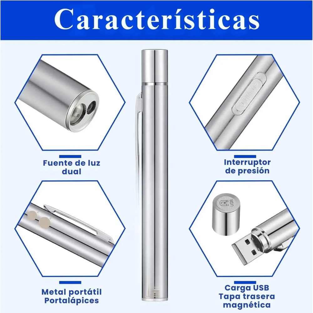 LINTERNA MÉDICA LED RECARGABLE USB CON LUZ BLANCA Y CÁLIDA - 4