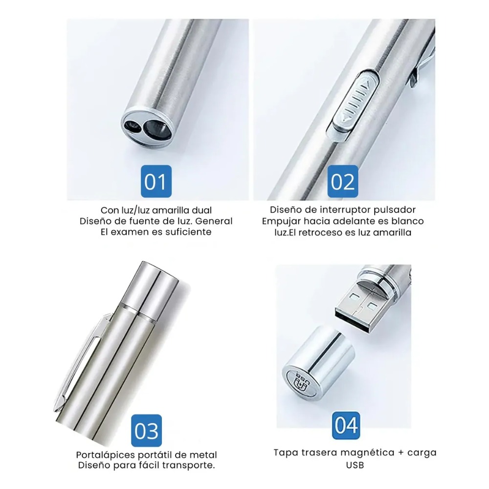 LINTERNA MÉDICA LED RECARGABLE USB CON LUZ BLANCA Y CÁLIDA - 7