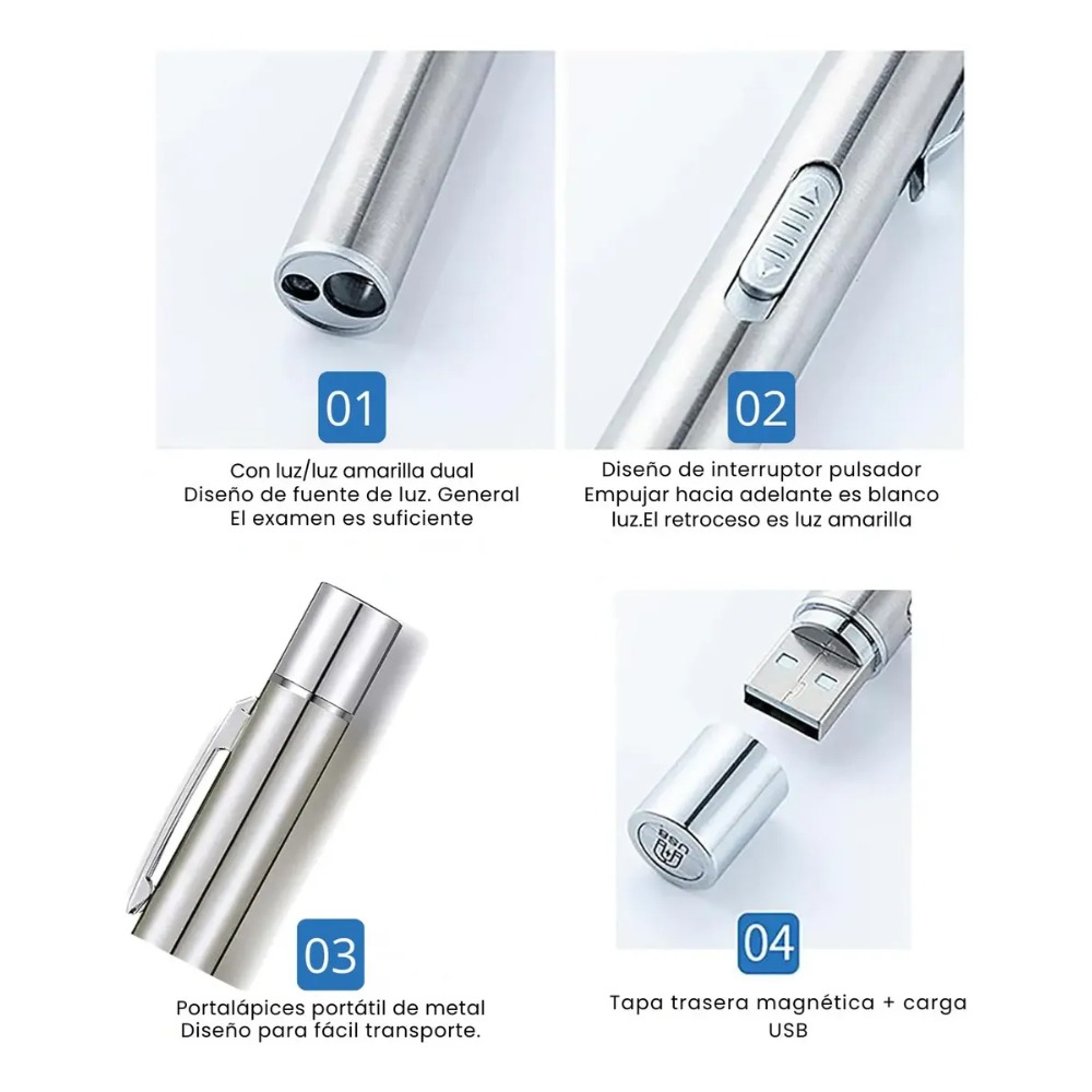 LINTERNA MÉDICA LED RECARGABLE USB CON LUZ BLANCA - 6