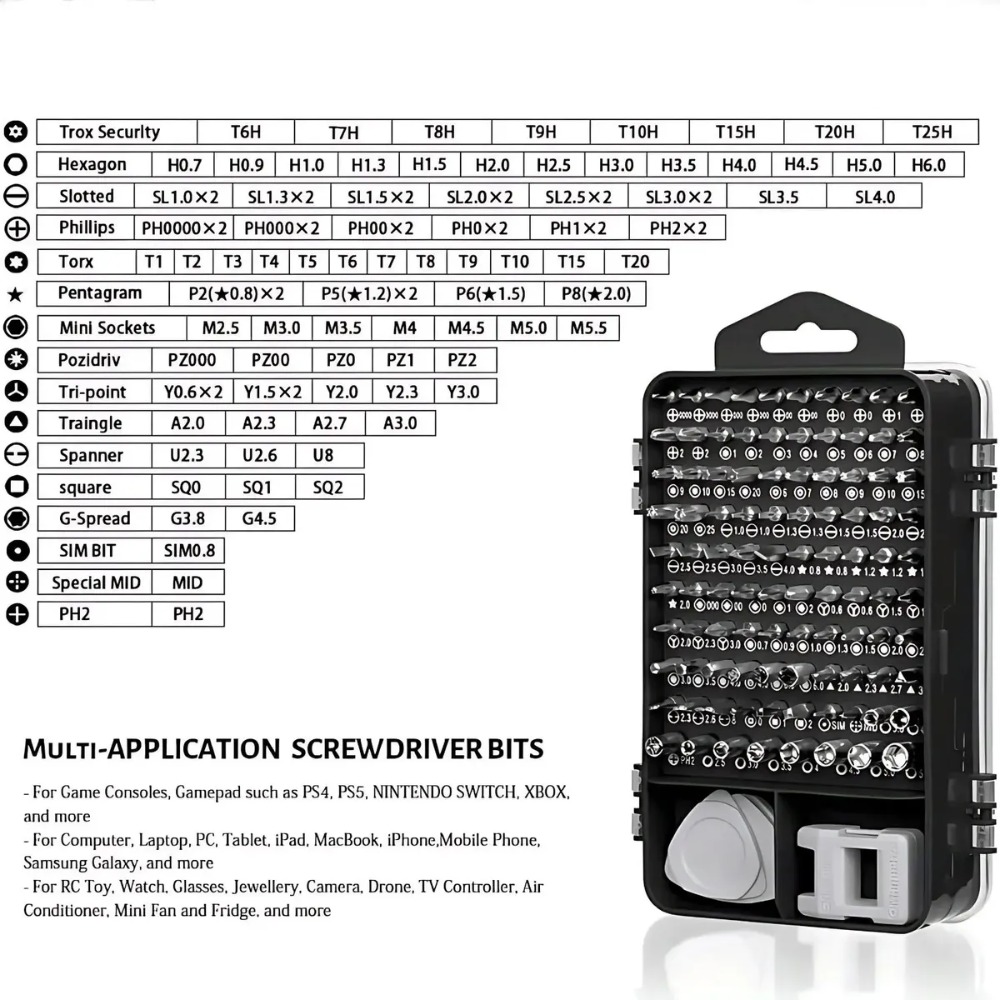 KIT DESTORNILLADORES PRECISIÓN 110 PIEZAS CELULAR LAPTOP PC - 5