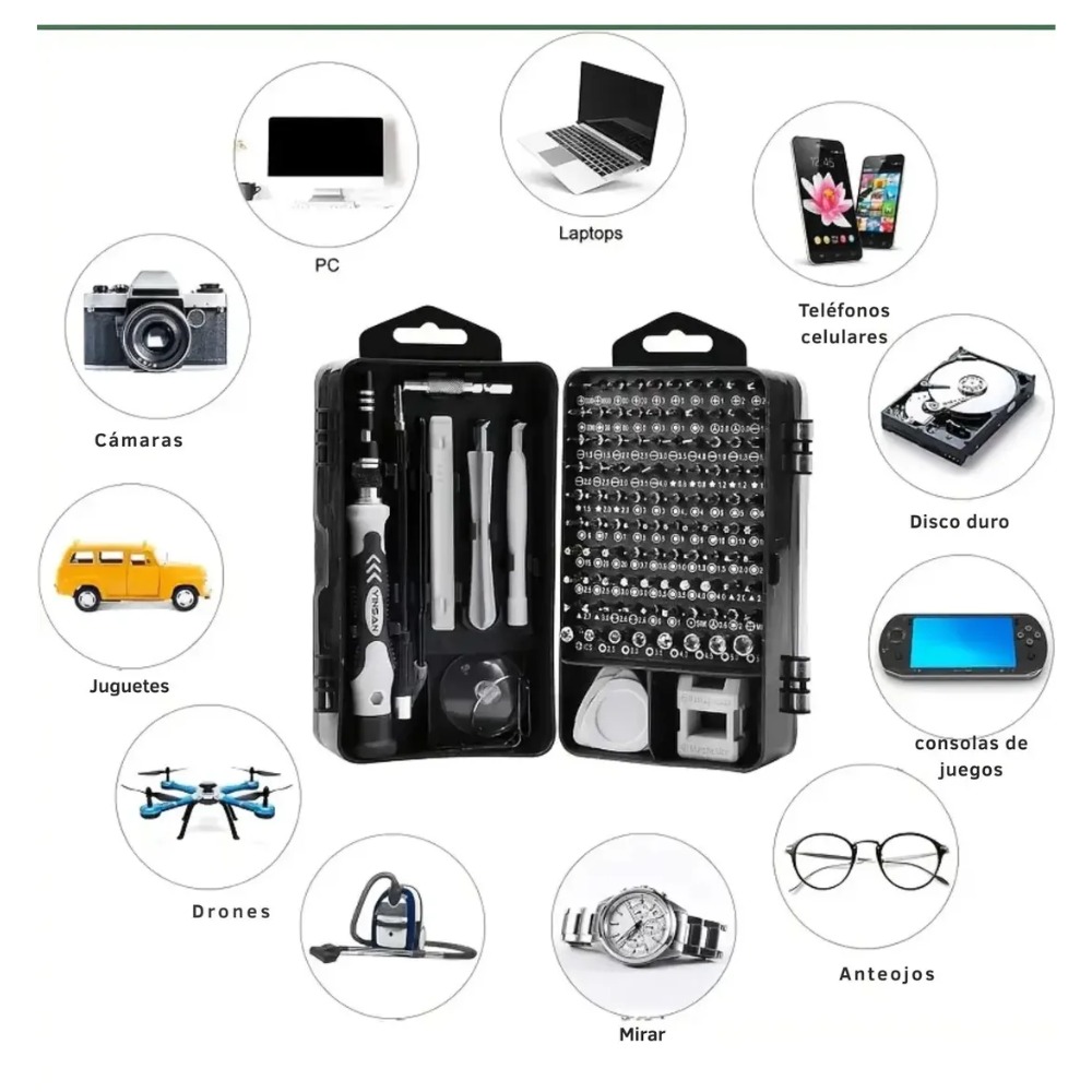 KIT DESTORNILLADORES PRECISIÓN 110 PIEZAS CELULAR LAPTOP PC - 7