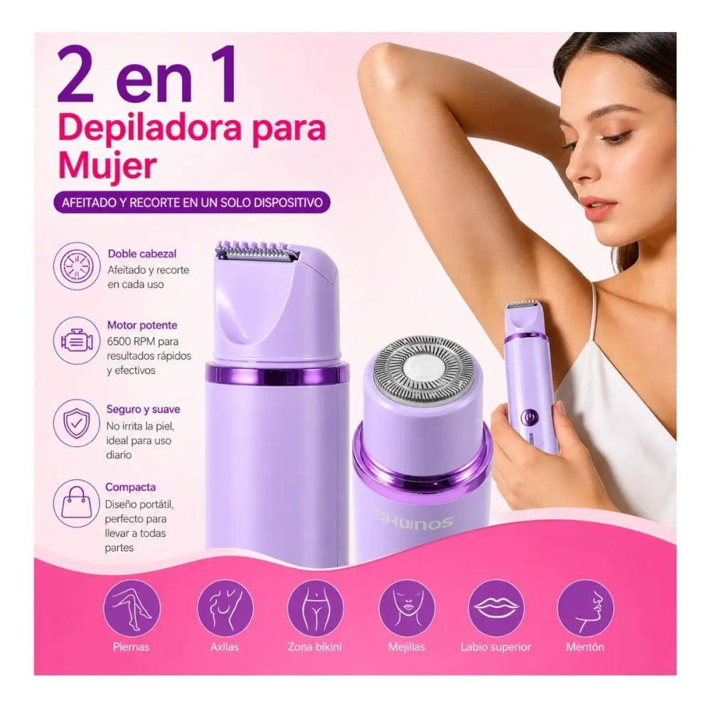 RASURADORA MUJER 2 EN 1 FACIAL Y CORPORAL PORTÁTIL AZUL - 2