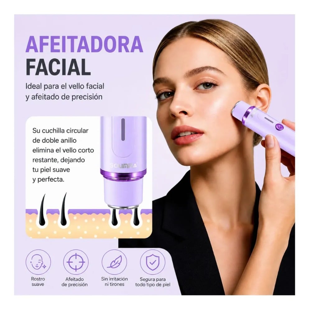 RASURADORA MUJER 2 EN 1 FACIAL Y CORPORAL PORTÁTIL AZUL - 3