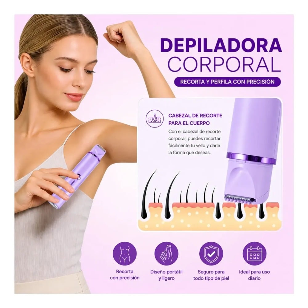 RASURADORA MUJER 2 EN 1 FACIAL Y CORPORAL PORTÁTIL AZUL - 4