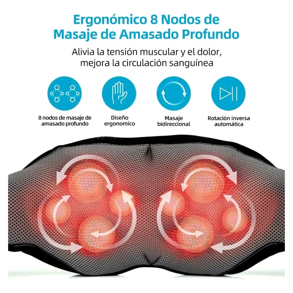 MASAJEADOR SHIATSU CUELLO ESPALDA CON CALOR RECARGABLE - 2