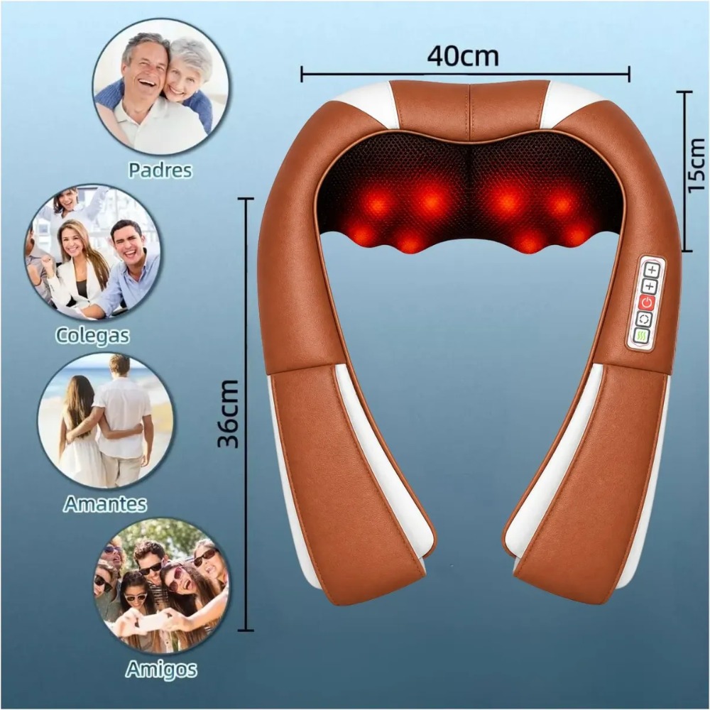 MASAJEADOR SHIATSU CUELLO ESPALDA CON CALOR RECARGABLE - 7