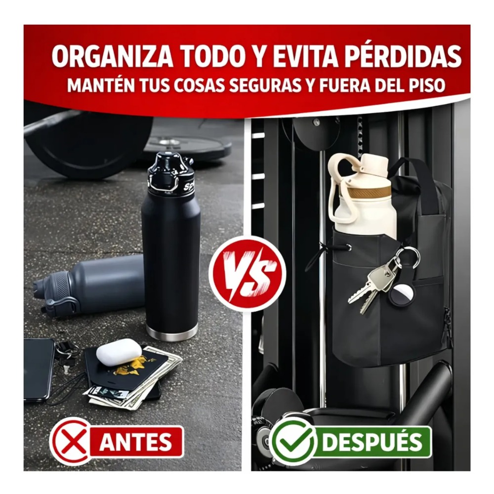 BOLSO MAGNÉTICO PARA GYM PORTA BOTELLA CELULAR TOALLA LLAVES - 3