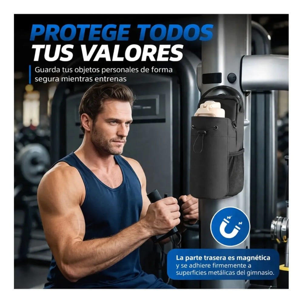 BOLSO MAGNÉTICO PARA GYM PORTA BOTELLA CELULAR TOALLA LLAVES - 4