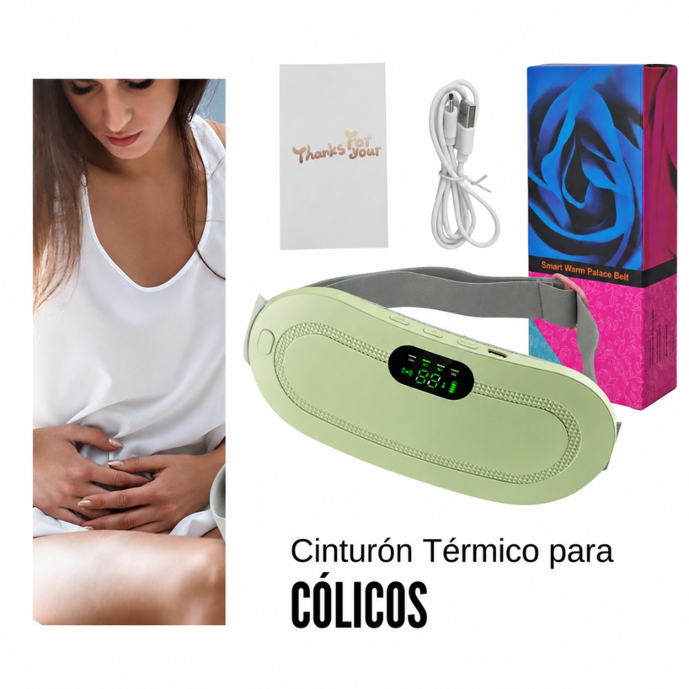 CINTURÓN TÉRMICO PORTÁTIL MENSTRUALES CÓLICOS VIBRADOR VERDE - 5