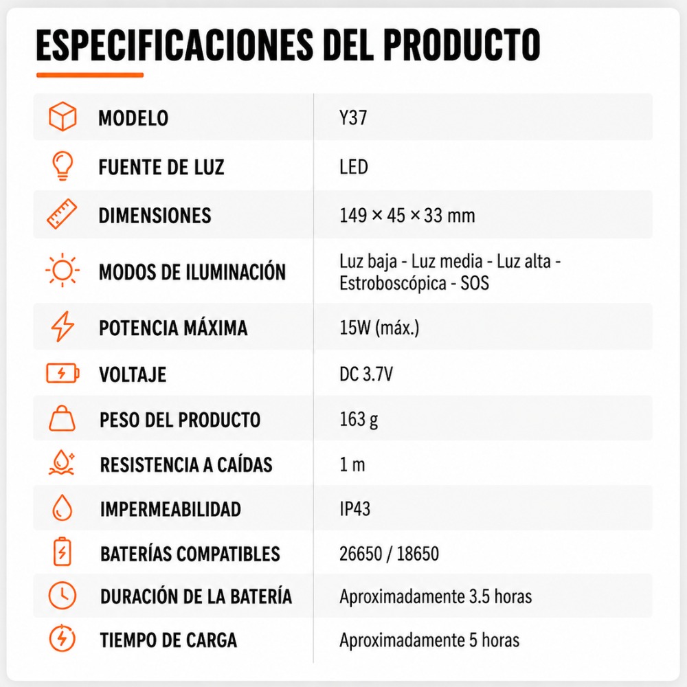 LINTERNA RECARGABLE SUPERFIRE Y37 POTENTE 950 LÚMENES - 2