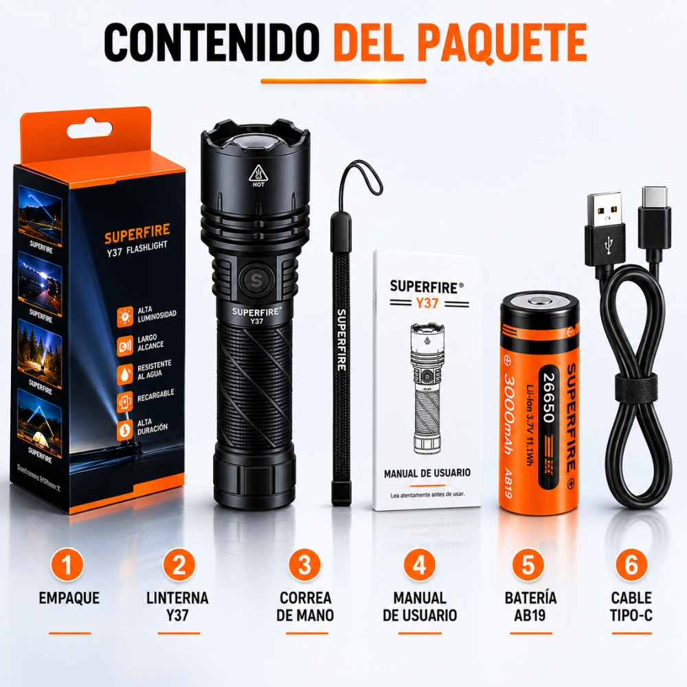 LINTERNA RECARGABLE SUPERFIRE Y37 POTENTE 950 LÚMENES - 3