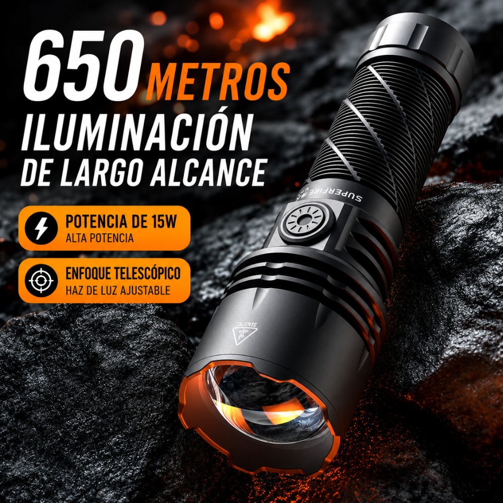 LINTERNA RECARGABLE SUPERFIRE Y37 POTENTE 950 LÚMENES - 6