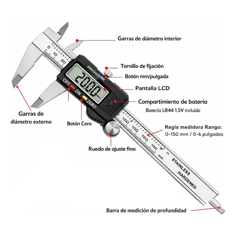 CALIBRADOR DIGITAL LANTUN DE ACERO INOXIDABLE PARA MEDICIÓN - 4