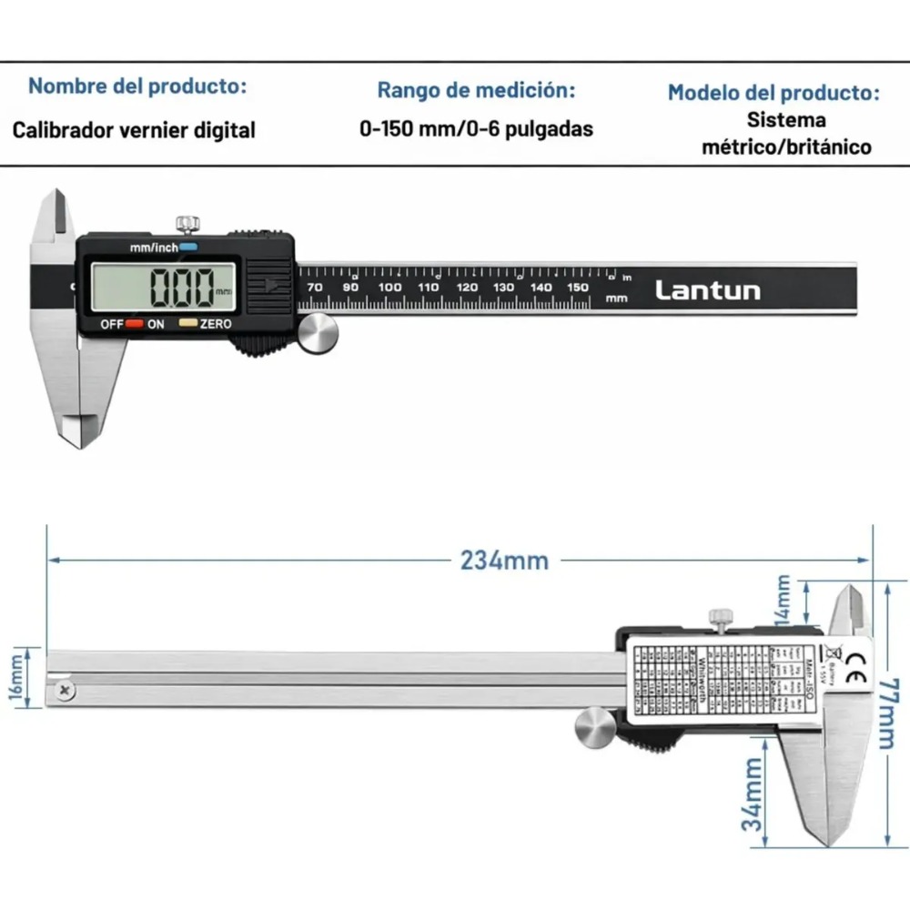CALIBRADOR DIGITAL LANTUN DE ACERO INOXIDABLE PARA MEDICIÓN - 7