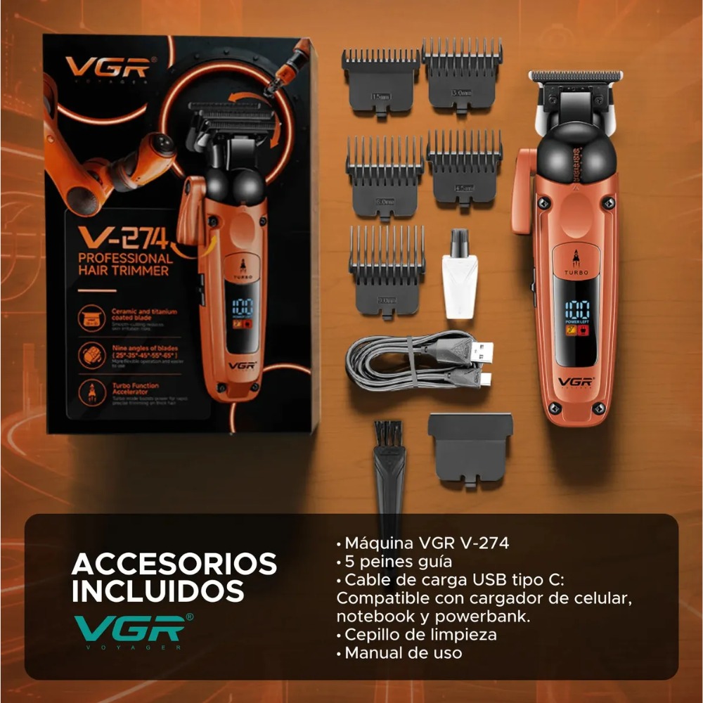 MÁQUINA DE CORTAR CABELLO CLIPPER VGR V-274 NARANJA - 9