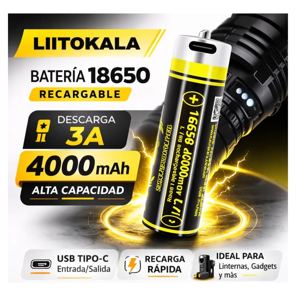 PILA 18650 RECARGABLE 4000MAH USB TIPO C LIITOKALA - 2