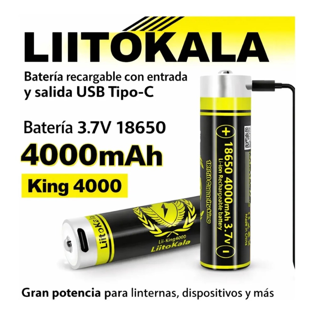 PILA 18650 RECARGABLE 4000MAH USB TIPO C LIITOKALA - 6